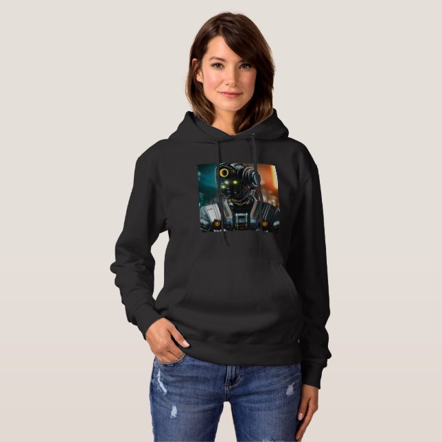  Robot 3 women black hooded sweatshirt (Front Full)