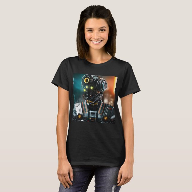  Robot 3 women black T-shirt (Front Full)