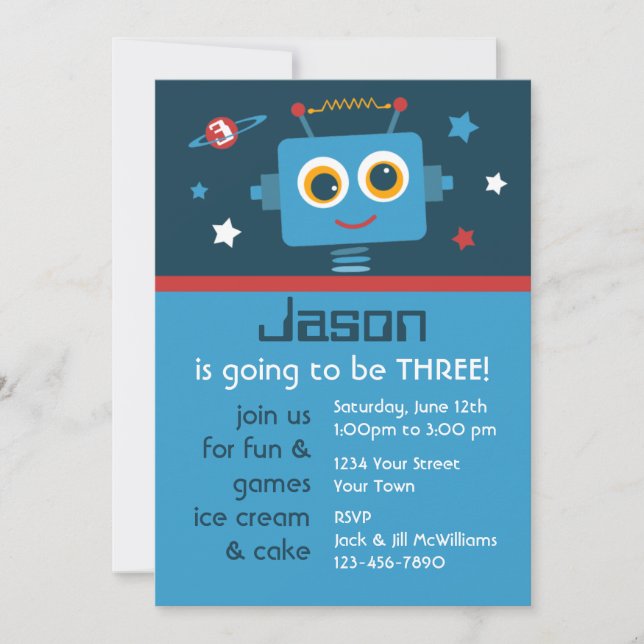 Robot 3rd Birthday Custom Invitations (Front)