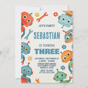 Robot 3rd Birthday Invitation