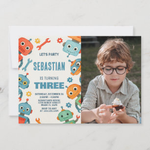 Robot 3rd Birthday Invitation with photo