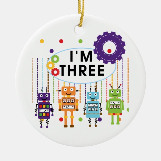 Robot 3rd Birthday T shirts and Gifts Ceramic Tree Decoration (Front)