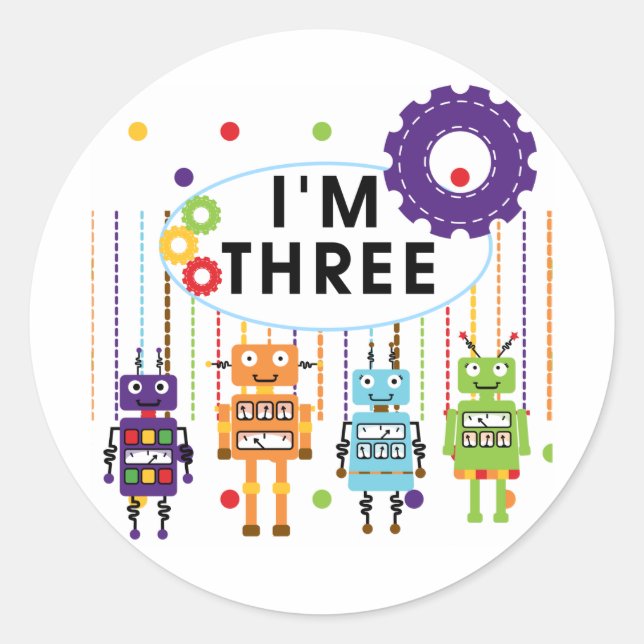 Robot 3rd Birthday T shirts and Gifts Classic Round Sticker (Front)