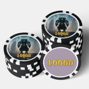 Robot 4 black gold 10000 striped poker chip
