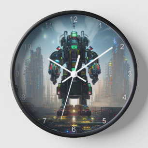 Robot 4 black wall clock w numbers