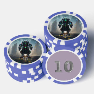 Robot 4 blue 10 striped poker chip