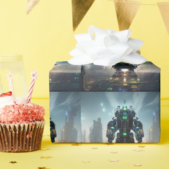 Robot 4 glossy wrapping paper (Birthday Party)