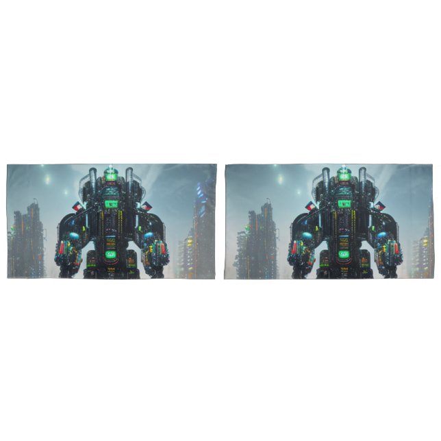 Robot 4 king pillowcases 2 sided pair (Front-Set)