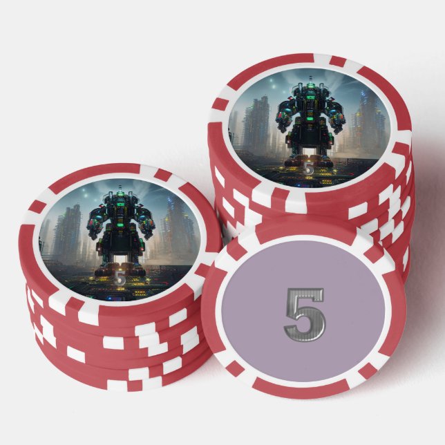 Robot 4 red 5 striped poker chip (Stack)