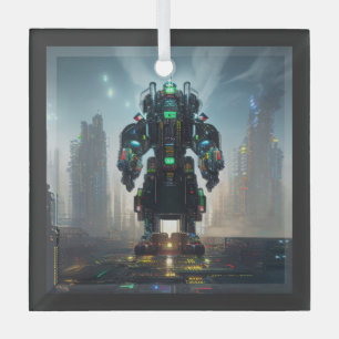 Robot 4 square glass ornament