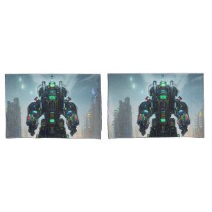 Robot 4 standard pillowcases 2 sided pair