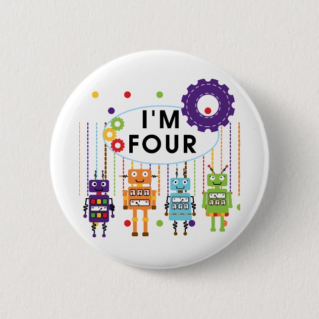 Robot 4th Birthday Tshirts and Gifts 6 Cm Round Badge (Front)