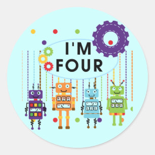Robot 4th Birthday Tshirts and Gifts Classic Round Sticker