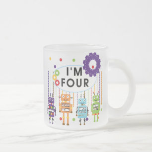 Robot 4th Birthday Tshirts and Gifts Frosted Glass Coffee Mug