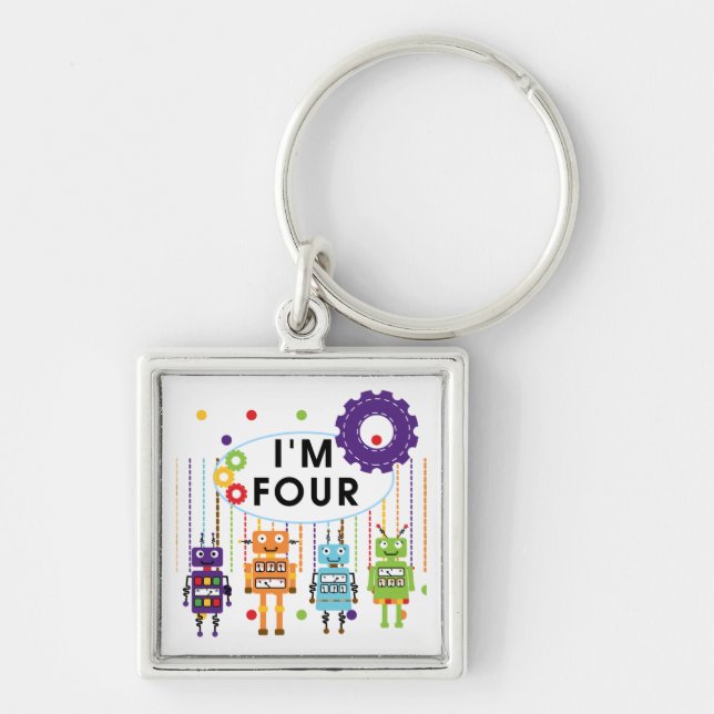 Robot 4th Birthday Tshirts and Gifts Key Ring (Front)