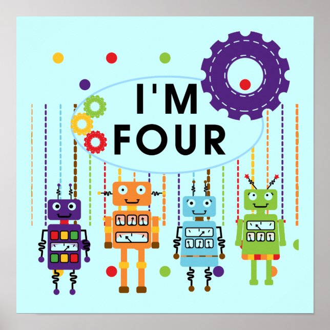 Robot 4th Birthday Tshirts and Gifts Poster (Front)