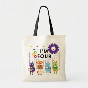 Robot 4th Birthday Tshirts and Gifts Tote Bag