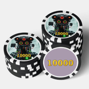 Robot 5 black gold 10000 striped poker chip