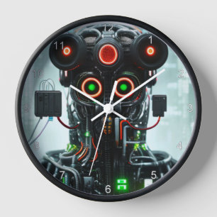 Robot 5 black wall clock w numbers