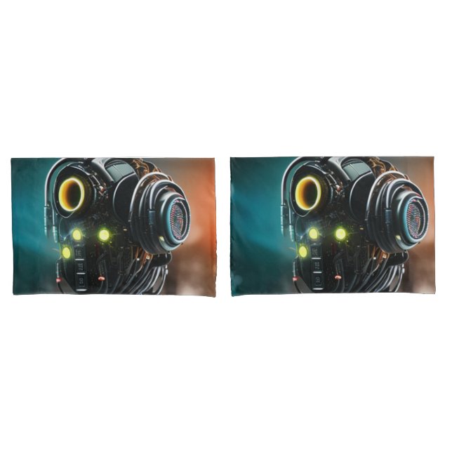 Robot 5 grey standard pillowcases pair (Front-Set)