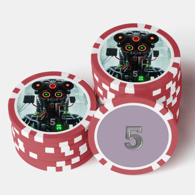 Robot 5 red 5 striped poker chip (Stack)
