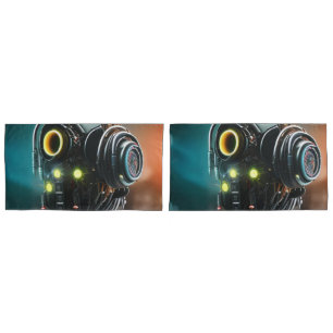 Robot 5 white king pillowcases pair