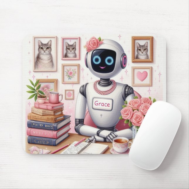 Robot AI Assistant Grace Girly Tech  Mouse Mat (With Mouse)