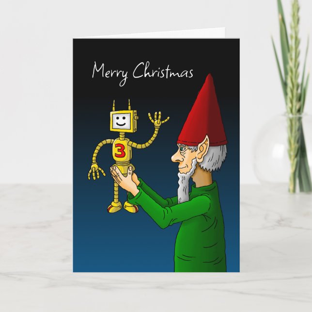 Robot and Christmas Elf Holiday Card (Front)