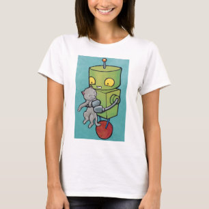 Robot and Grey Kitty T-Shirt