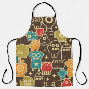 Robot and monsters modern seamless pattern in retr apron