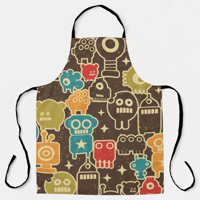 Robot and monsters modern seamless pattern in retr apron (Front)