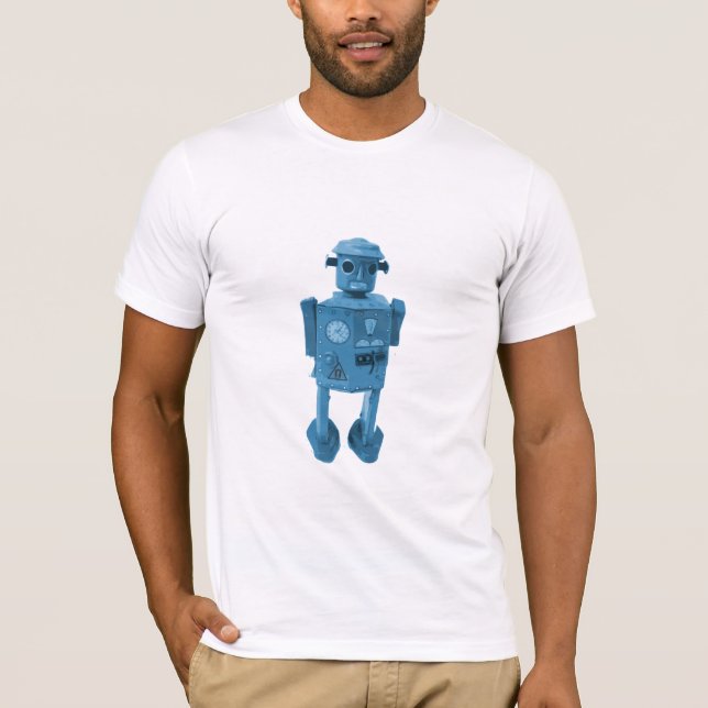 Robot Attack! Blue Atomic Space age Robot T-Shirt (Front)