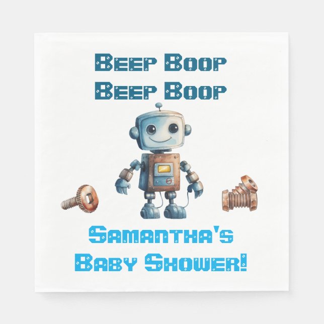 Robot Baby Shower Personalised Paper Napkins (Front)