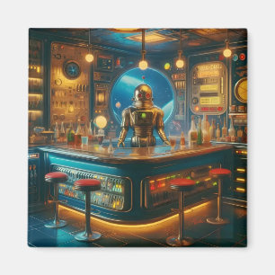 Robot Bartender in Interstellar Space Age Dive Bar Magnet