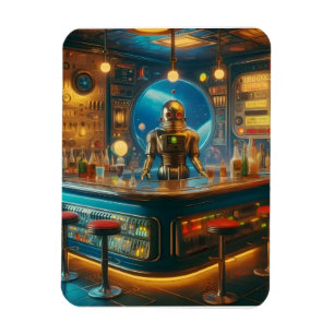 Robot Bartender in Interstellar Space Age Dive Bar Magnet