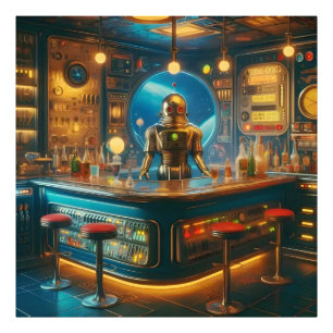 Robot Bartender in Interstellar Space Age Dive Bar Photo Print