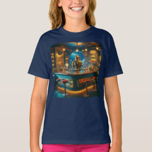 Robot Bartender in Interstellar Space Age Dive Bar T-Shirt