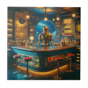 Robot Bartender in Interstellar Space Age Dive Bar Tile