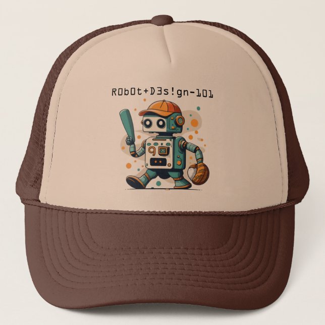 robot baseball cute base trucker hat (Front)