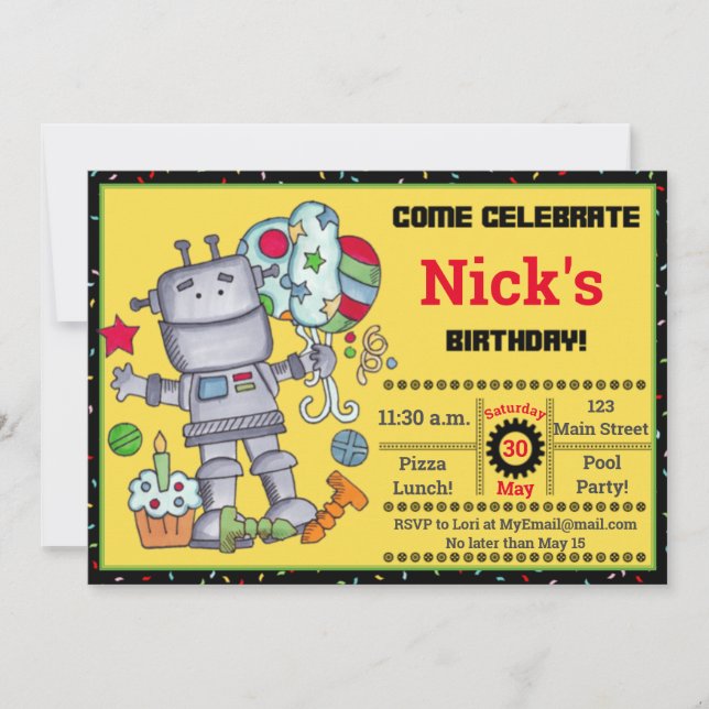 Robot Birthday Birthday Invitation (Front)