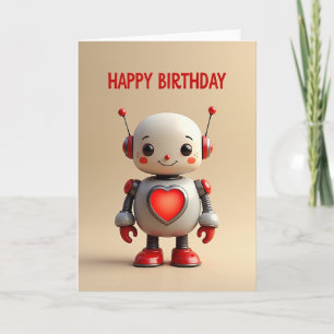 Robot Birthday Heart Card