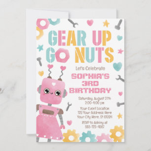 Robot Birthday Invitation, Girl Robot Invitation
