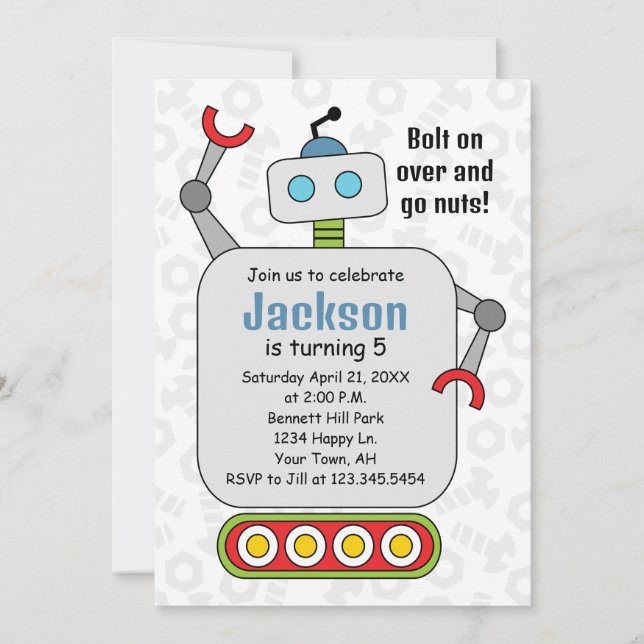 Robot Birthday Invitation robots (Front)