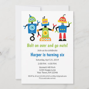 Robot Birthday Invitation robots