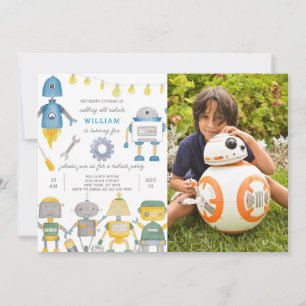 Robot Birthday Invitation With Photo