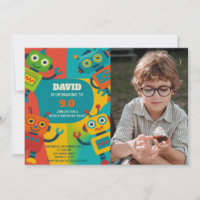 Robot Birthday Invitation with photo