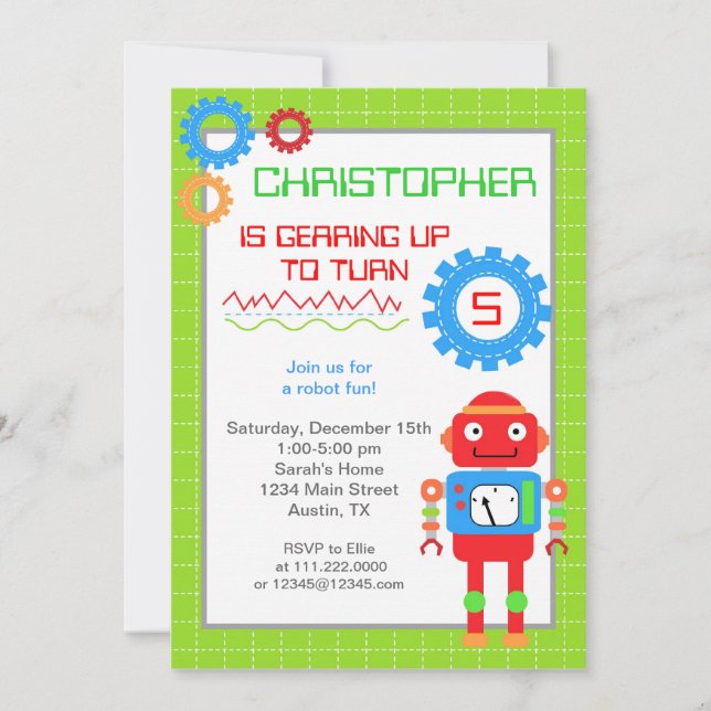 Robot Birthday Invitations (Front)