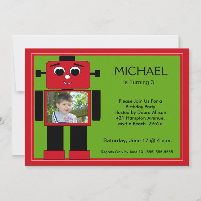 Robot Birthday Invitations (Front)