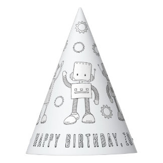 Robot Birthday Party - Colour Your Own Party Hat