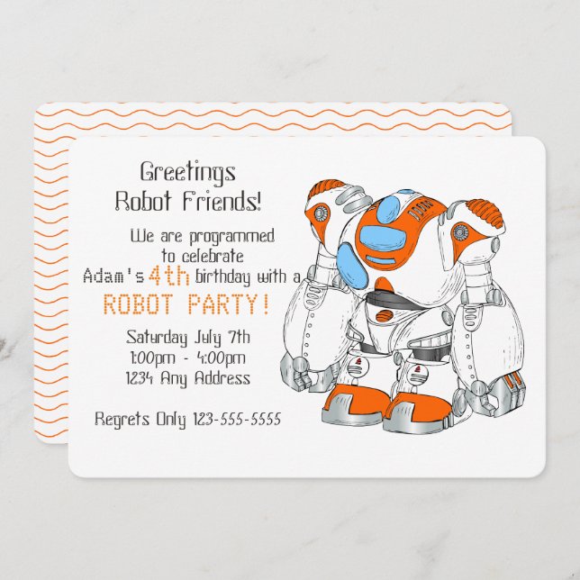 Robot Birthday Party Invitation (Front/Back)